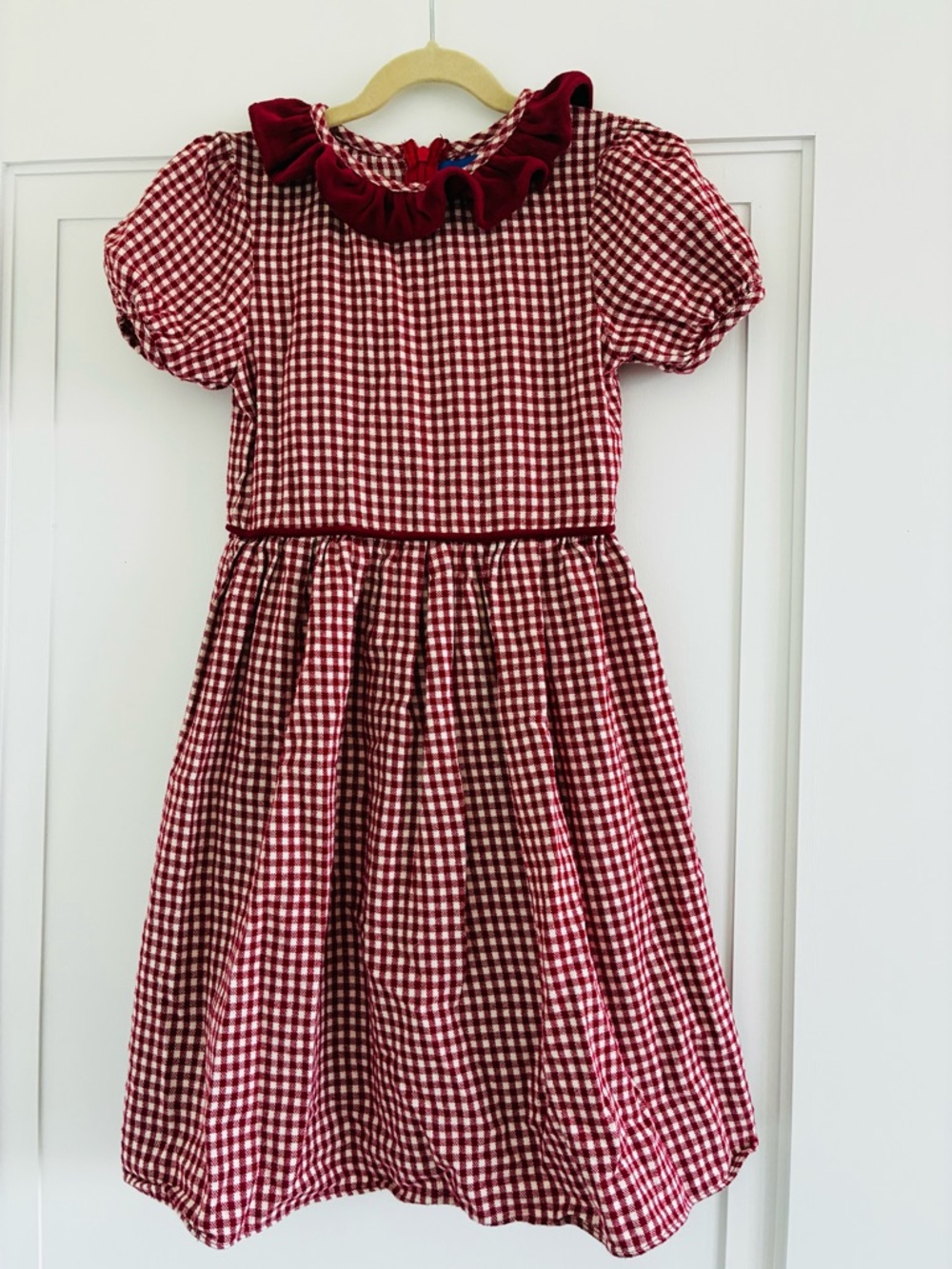 Red Gingham Ruffle Collar Girls' Party Dress